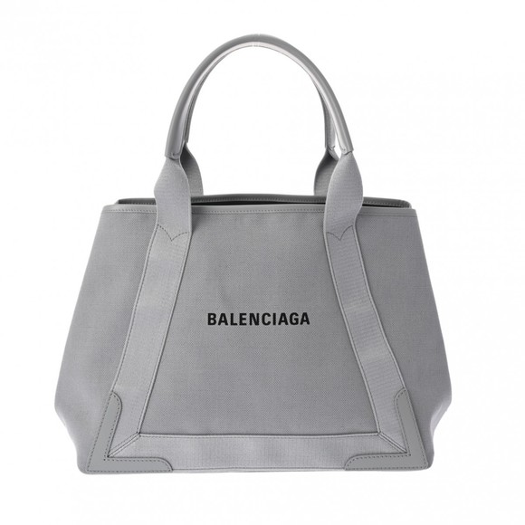Balenciaga Cabas Navy Handbag Calf Cotton M Gray - Picture 1 of 12